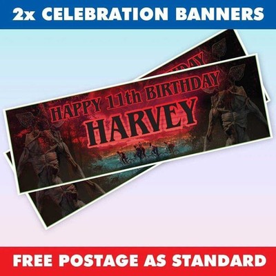 STRANGER THINGS personalisierte Geburtstagsbanner 2x Banner beliebiger Name jedes Alter