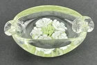 VTG Murano Italy Handblown Green & Clear Glass W/Flowers Ashtray / Trinket Dish