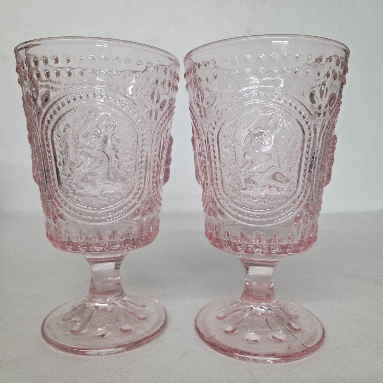 4 Vintage Style Pink Hobnail Table Home Embossed Bunny  Water Goblets Glasses 