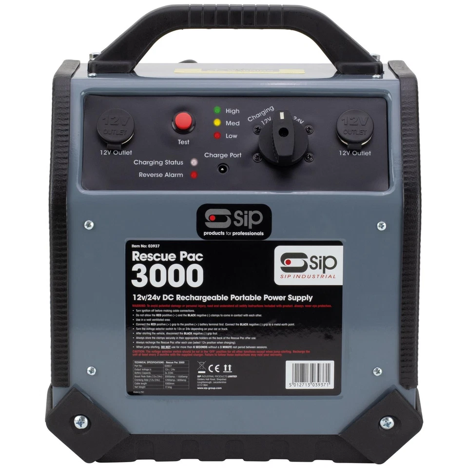 SIP Rescue Pac 3000 Roadside Starter Battery Jump Start Booster 12V/24V 3000A - Image 2 of 4