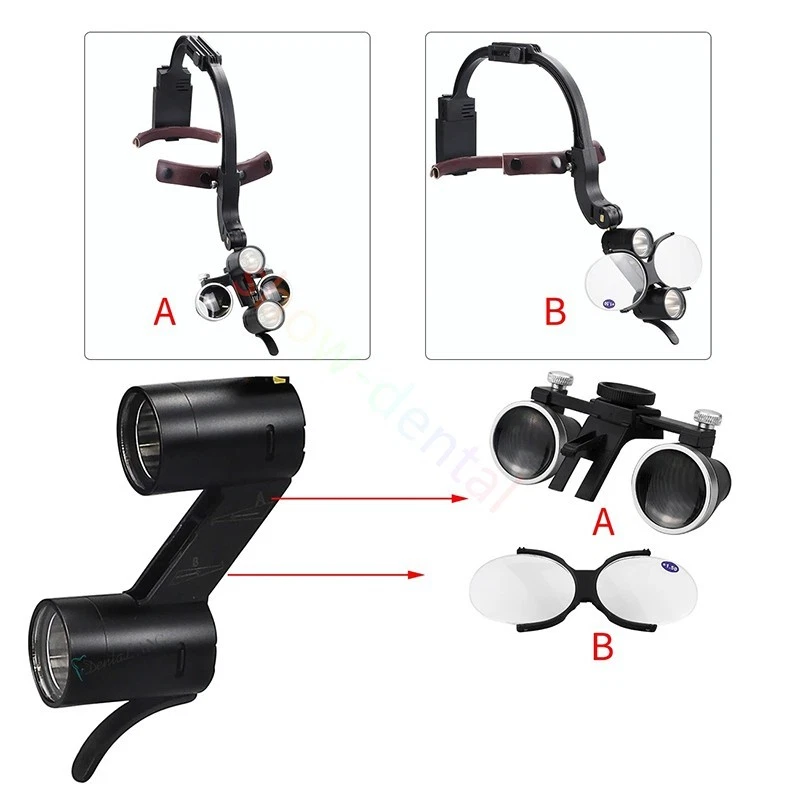 Diadema quirúrgica dental lupas quirúrgicas binoculares 2,5 x 3,5 x W luz de cabeza LED Foto 3 de 4