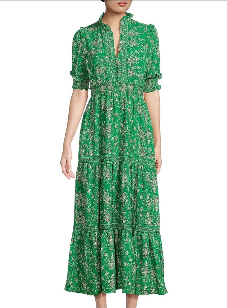 MAX STUDIO Floral Tiered Ruffle Green Maxi Dress | S