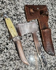 Vintage WESTERN Knife/Hatchet Combo & Original Leather Sheath