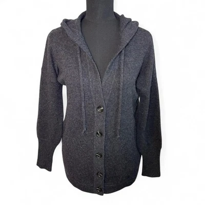 Allude Charcoal Grey Cashmere/Wool Blend Hooded Oversized Cardigan Size XS