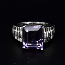 6.5 Gm Natural Amethyst 925 Sterling Silver Solid Men's Astrology Ring US 8