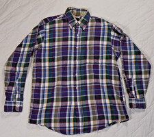 LL Bean shirt Mens medium blue Scotch Plaid Vintage 90s button down Made in USA