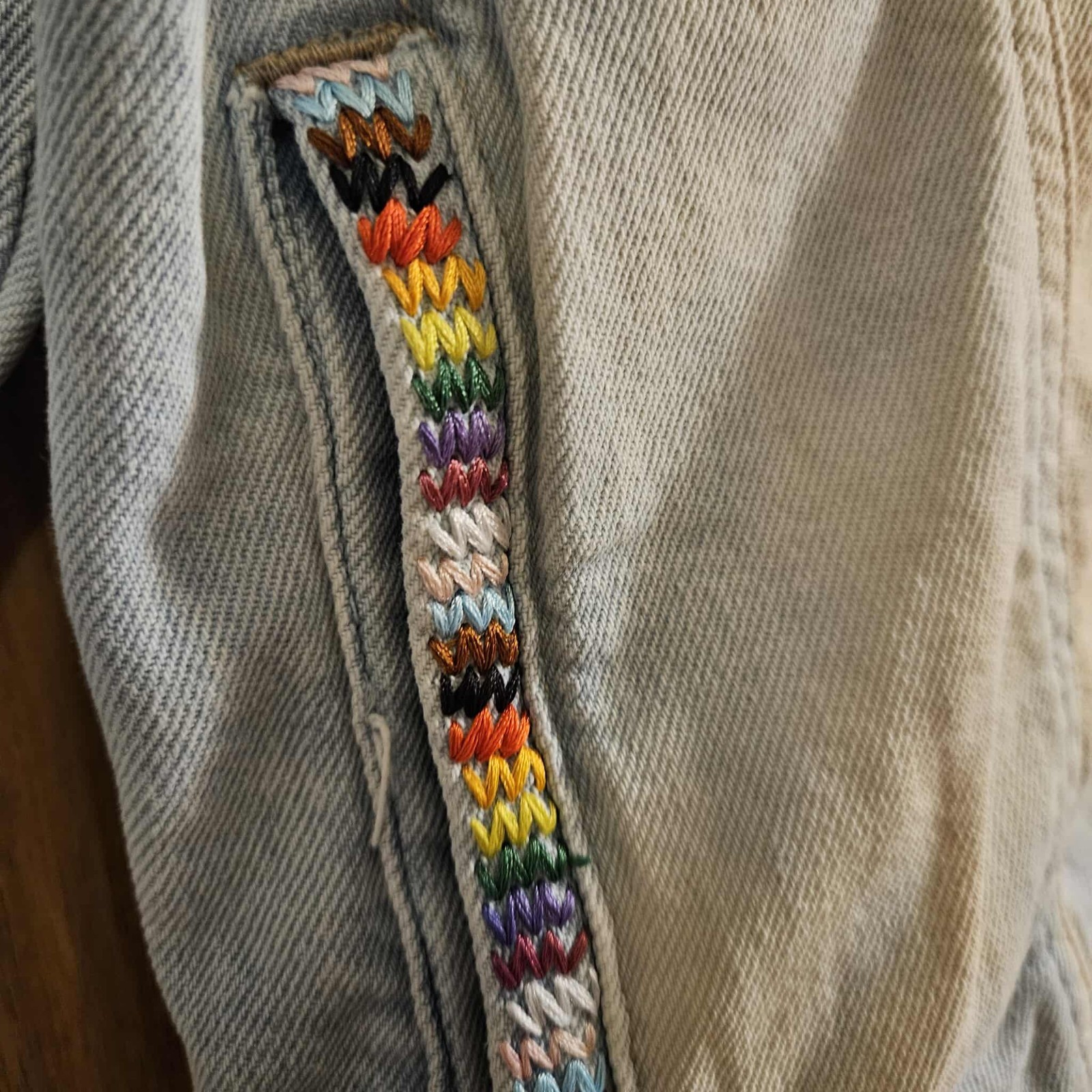 Medium Boho Rainbow Bleached Jean Jacket - Custom - image 3