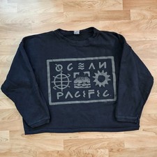 Vintage 90s Op Ocean Pacific Puff Print Surfer Crewneck Pullover Black L/XL
