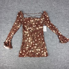 Free People Dress Womens XS Brown Floral Mini Long Sleeve Open Back OB1185423