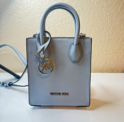 Michael Kors Mercer Small Blue Pebbled Leather Satchel Crossbody w/ Charm
