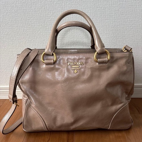 PRADA Vitello Shine Camméo Beige Leather Shoulder Bag Authentic Excellent Condi