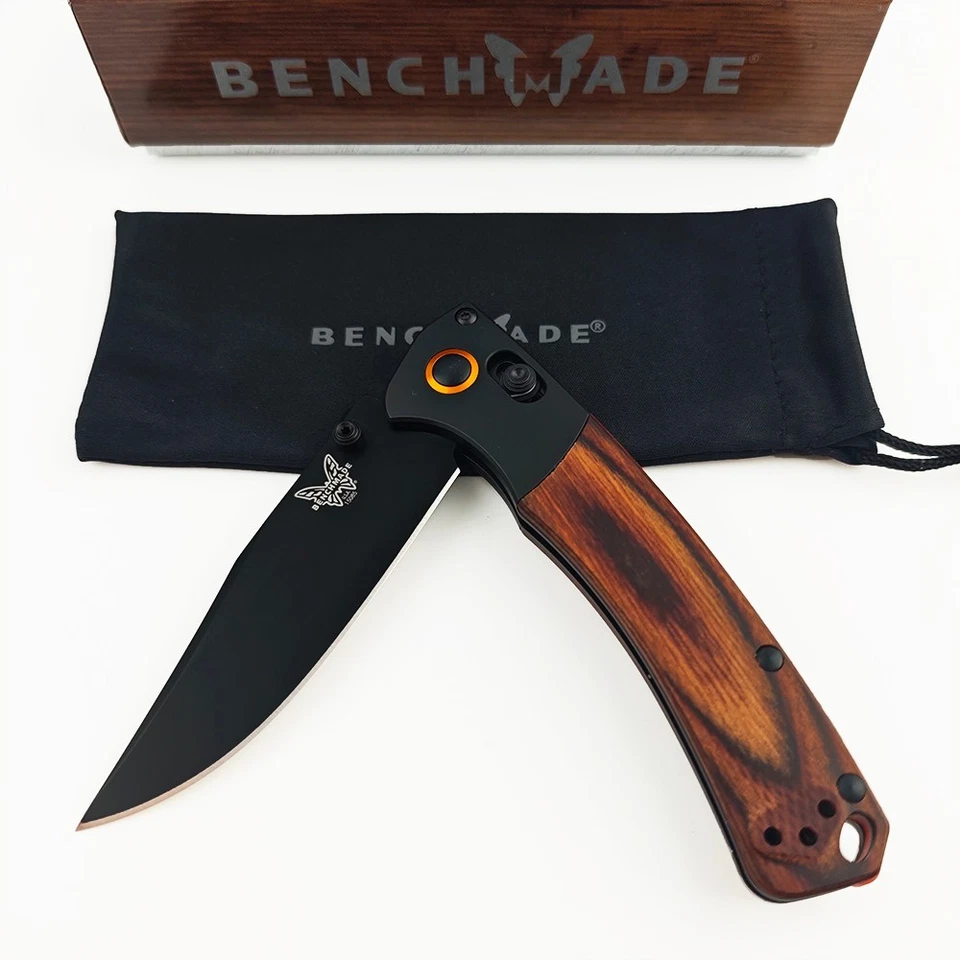 Navaja de bolsillo Benchmade 15085 mini curvada con mango de madera de río negra CPM-S30V AXIS® Foto 3 de 4