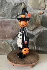 Primitive Halloween Recycled Metal PUMPKIN WITCH FIGURE Standing Statue