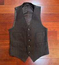 Formal Brown Pinstripe 5-Button Vest Men's Small Wool Blend Adjustable Straps