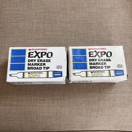 16 Vintage Sanford Expo Dry Erase Markers Smelly 83003 BLUE Broad Tip USA *READ*