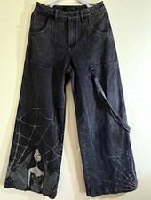 Y2K Dolls Kill Corpse Bride Black Wide-Leg Denim Jeans Graphic Print Size S
