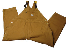 Carhartt Firm Duck Insulated Bib Overalls Loose Fit Mens XL Regular Brown