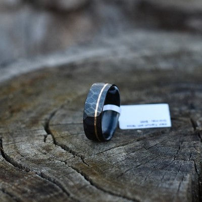 Rustic & Main Titanium Ring 14k Gold Inlay 8mm Width Size 10.75 Black Noir