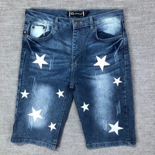 Akedemiks Shorts Boys 16 Blue Denim Star Print Distressed Mid Rise Medium Wash