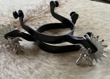 Pair Adult Black Steel Western Spurs Jingle Bobs On Rowels