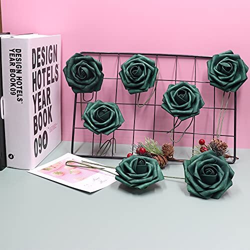 50 Stck. Künstliche Blume, echte Berührung Kunstschaum Rosen Dekoration Armee Grün - Bild 4 von 7