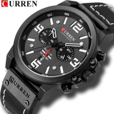 Curren Herren Luxus Leder Armbanduhr Chronograph wasserdicht Analog Quarz NEU