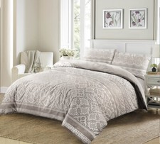 Image of Grey Aztec Printed Duvet Quilt Cover Bedroom Bedding Set Single Double King