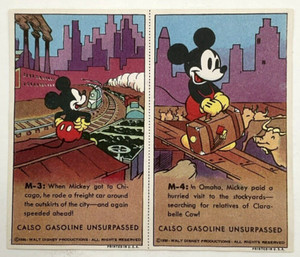 1939 Calso Gasoline Premium Stamps Mickey Mouse Chicago Omaha Disney M-3 M-4