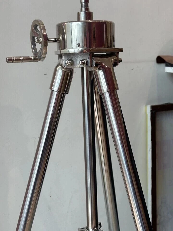 Vintage Nautical Steel Floor Standing Tripod Antique Look Heavy Silver Best Gift - Image 3 of 4