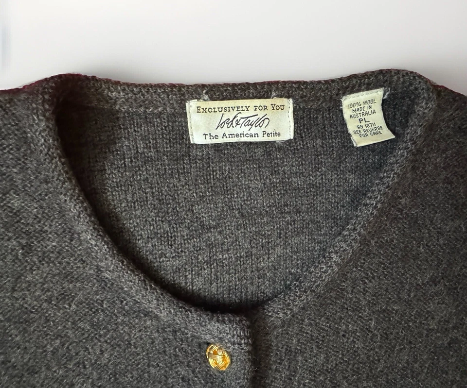 Lord & Taylor Gray Wool Gold Button Cardigan Jacket Made Australia L Petite - Image 4 of 4