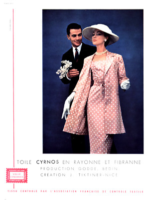 1957 MID-CENTURY FRENCH FASHION TOIKLE CYRNOS ISABELLE LANCRAY VINTAGE PRINT AD
