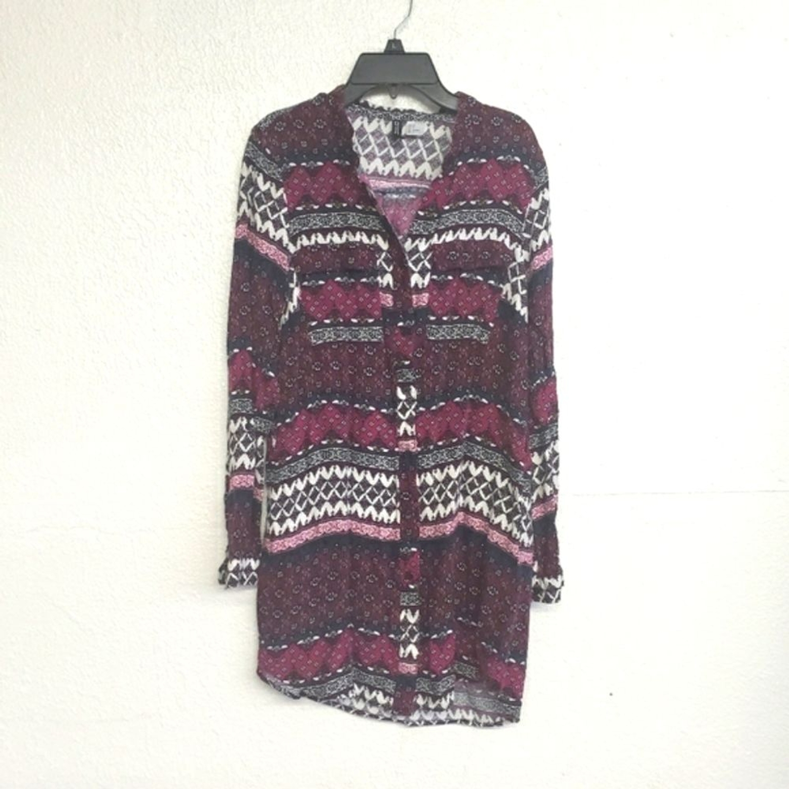 H&M Divided Button-Down Tunic Patterned Blouse Si… - image 2