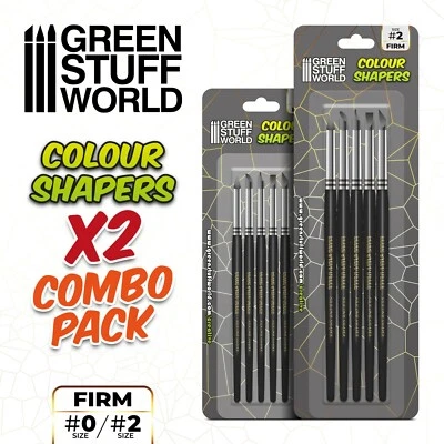 GREEN STUFF WORLD Pinceau Gomme #0 et #2 NOIR FIRM - 10 pinceaux - Colour Shapers - Clay Shaper