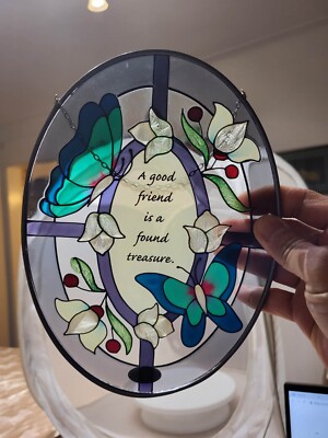 Joan Baker Designs Hanging Stained Glass Flowers Berry green butterfly a friend