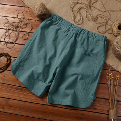 Uomo Cotone Lino Pantaloncini Estate Spiaggia Casual Coulisse Chino Larga Corto - Imagen 8 de 18