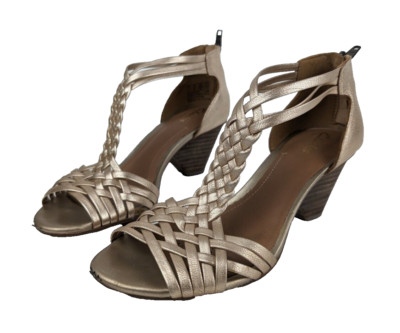 Clarks Artisan Woven Heeled Sandals | UK 3D | Gold Leather Comfort