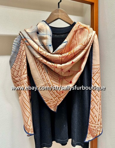 Sallys Boutique 70% Cashmere 30% Silk Wrap Scarf Knit Horse Print Triangle Shawl - Picture 33 of 66