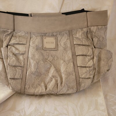 MICHE PRIMA  MED PURSE SKIN SHELL BEVERLY PURPLE ANIMAL  FAUX LEATHER 10 x10X6