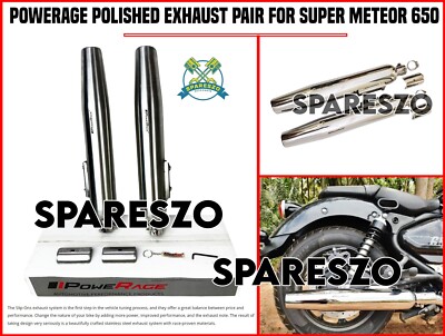 ''POWERAGE POLISHED EXHAUST PAIR'' Fit For Royal Enfield Super Meteor 650