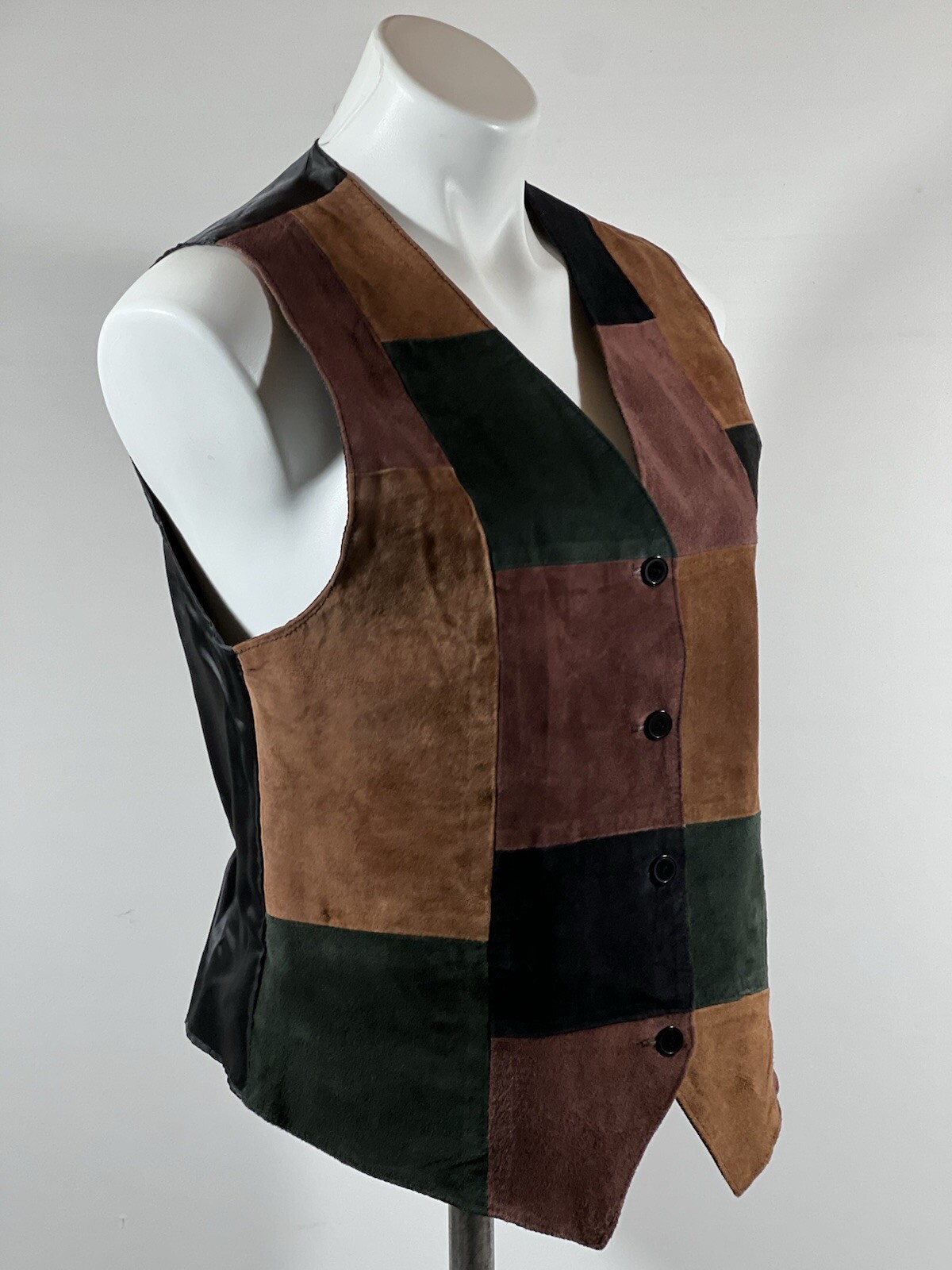 Suede Vest Womens Medium Patchwork Button Front W… - image 24