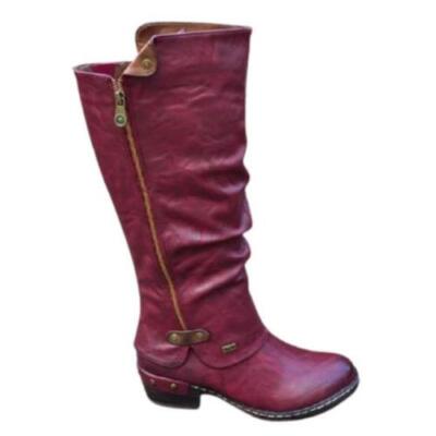 Women Flat Low Heel Knee High Ladies Mid Calf Boots Motorcycle Riding Boots  D