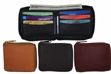 Genuine Leather Men's Zipper Zip-Around Organizer Bifold Wallet Black Brown Tan