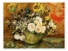 Roses And Sunflowers Van Gogh Retro Poster Print Décor Art Picture A4