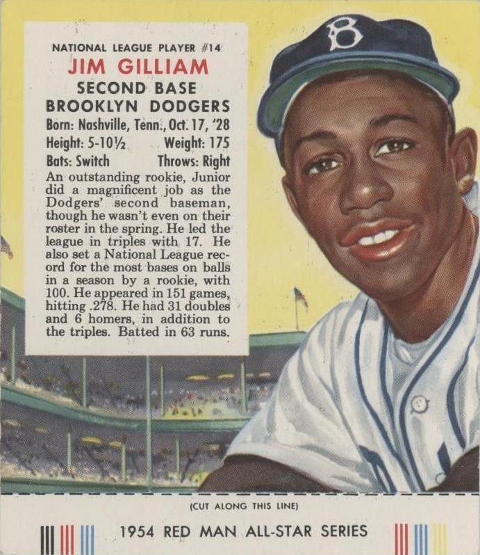 1954 Red Man Tobacco All-Star Team - National League Series Jim Gilliam ...