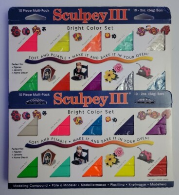 Sculpey III Oven Bake Clay, 2 Bright Color Set 10 Piece Multi Pack 2 Oz Bars.