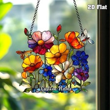 Personalized Birth Flower Suncatcher Acrylic Custom Name Floral Window Decor