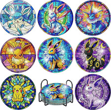 8Pcs Diamond Painting Coasters with Holder,Diy Cartoon Life Coaster Diamond Art