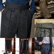 Men Retro Tweed GURKHA Pants Herringbone Wool Trousers Casual Business Suit Pant