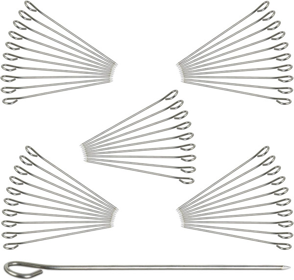 Rouladennadeln Edelstahl, Spicknadel Set 50 Stk, Fleischnadel 11 Cm, Silber-image