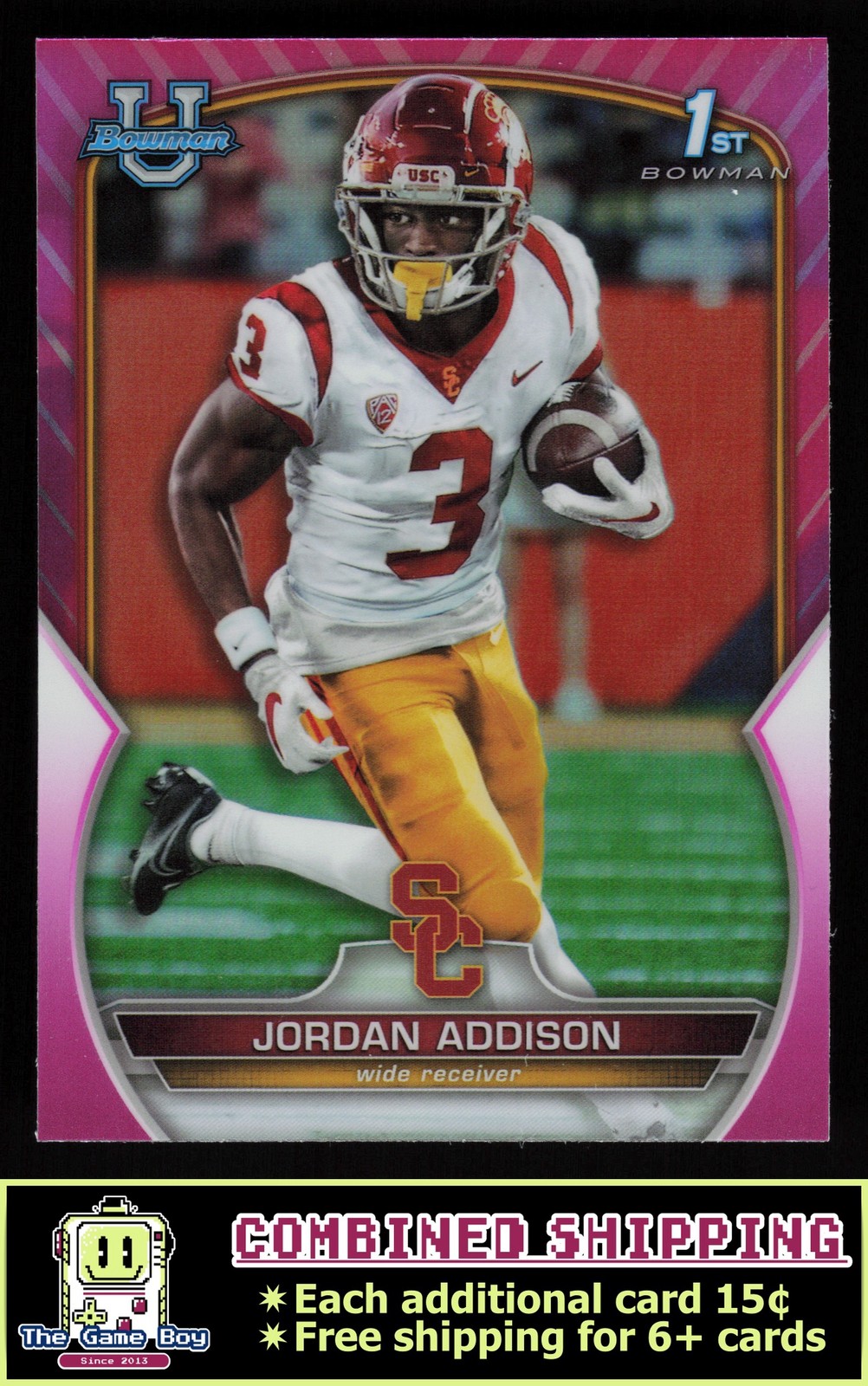 2022 Bowman University Chrome Pink Refractor #36 Jordan Addison USC Trojans